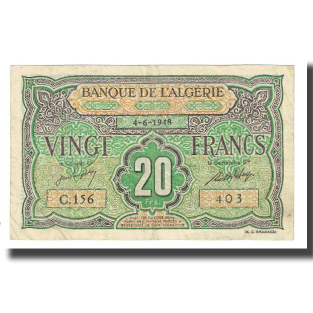 Geldschein, Algeria, 20 Francs, 1948, 1948-06-04, KM:103, SS