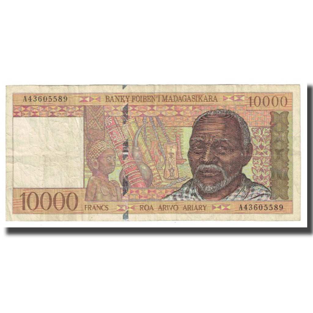 Banknote, Madagascar, 10,000 Francs = 2000 Ariary, KM:79a, VF(30-35)