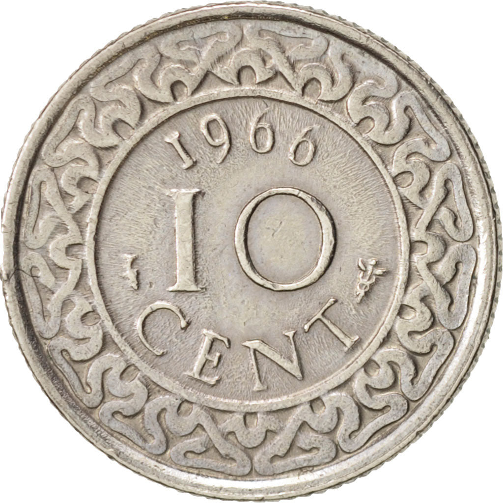 Suriname, 10 Cents, 1966, AU(55-58), Copper-nickel, KM:13