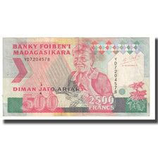 Banknote, Madagascar, 2500 Francs = 500 Ariary, KM:72Ab, EF(40-45)