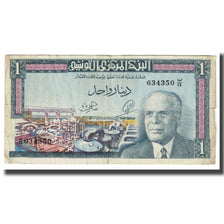 Nota, Tunísia, 1 Dinar, KM:63a, VF(20-25)