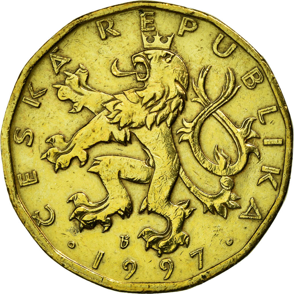 Coin, Czech Republic, 20 Korun, 1997, EF(40-45), Brass plated steel, KM:5