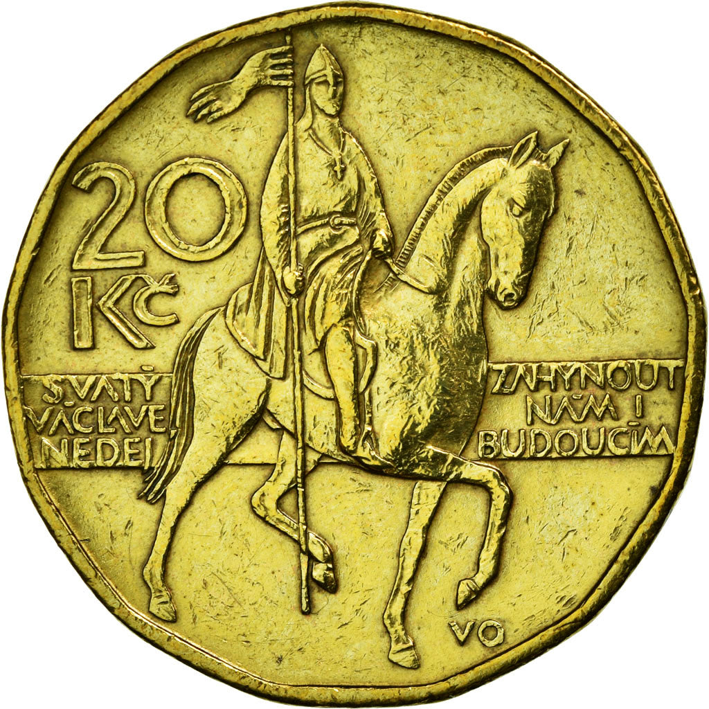 Coin, Czech Republic, 20 Korun, 1997, EF(40-45), Brass plated steel, KM:5