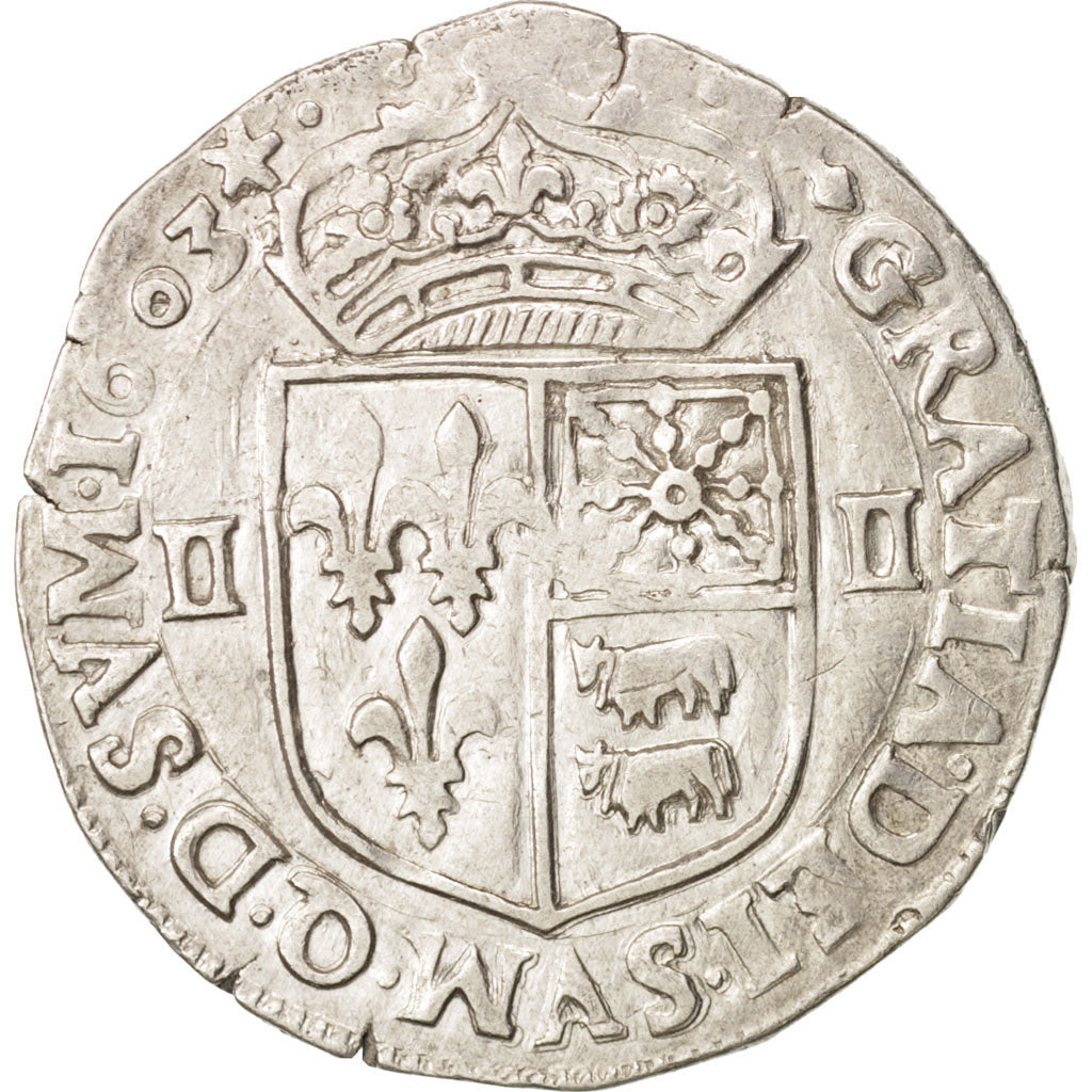 Francia, Henri IV, 1/4 Ecu, 1603, Morlaas, BB+, Argento, KM:1.2, Sombart:4706