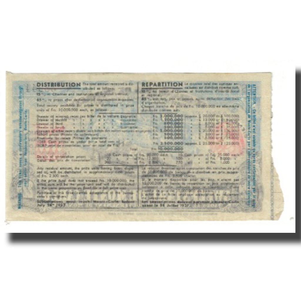 Banknot, Monaco, 1937, 1937-08-08, VF(20-25)