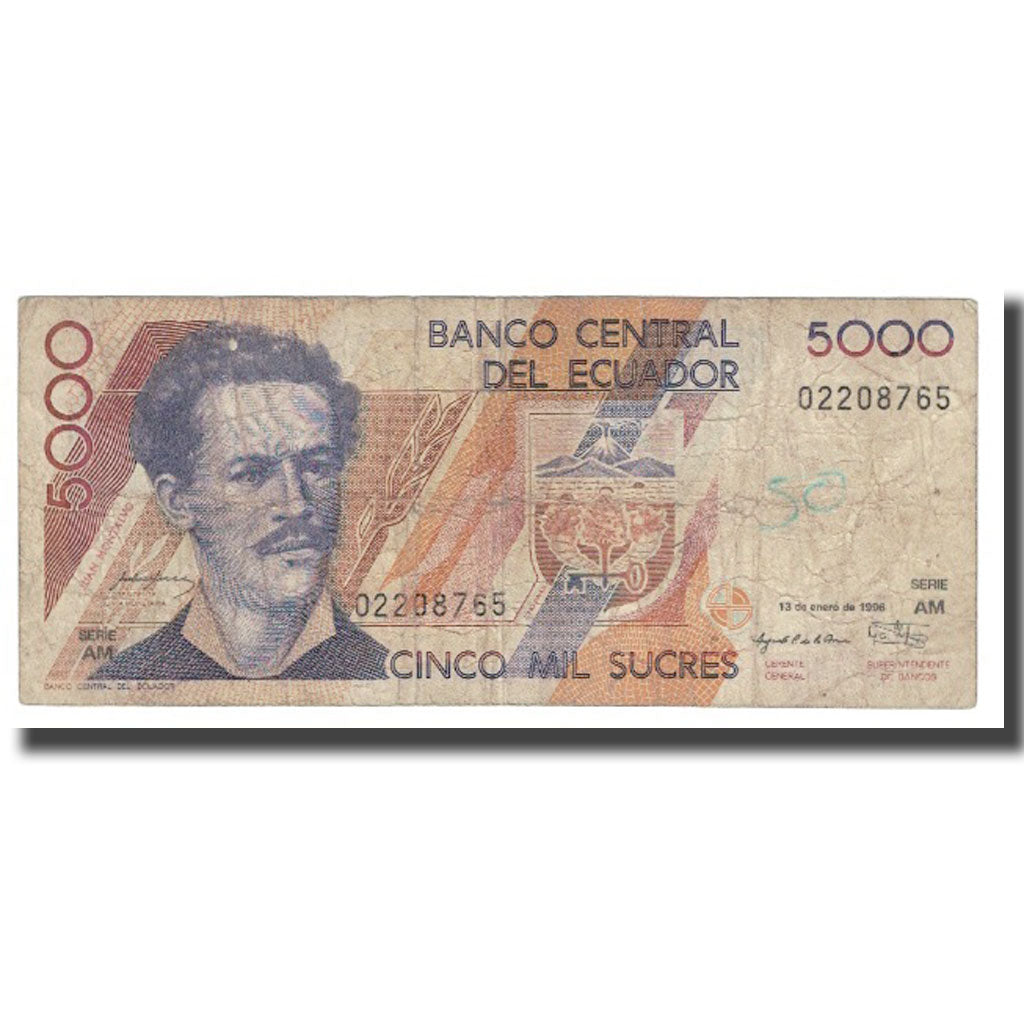 Banknote, Ecuador, 5000 Sucres, 1996, 1996-01-13, KM:128a, VF(20-25)