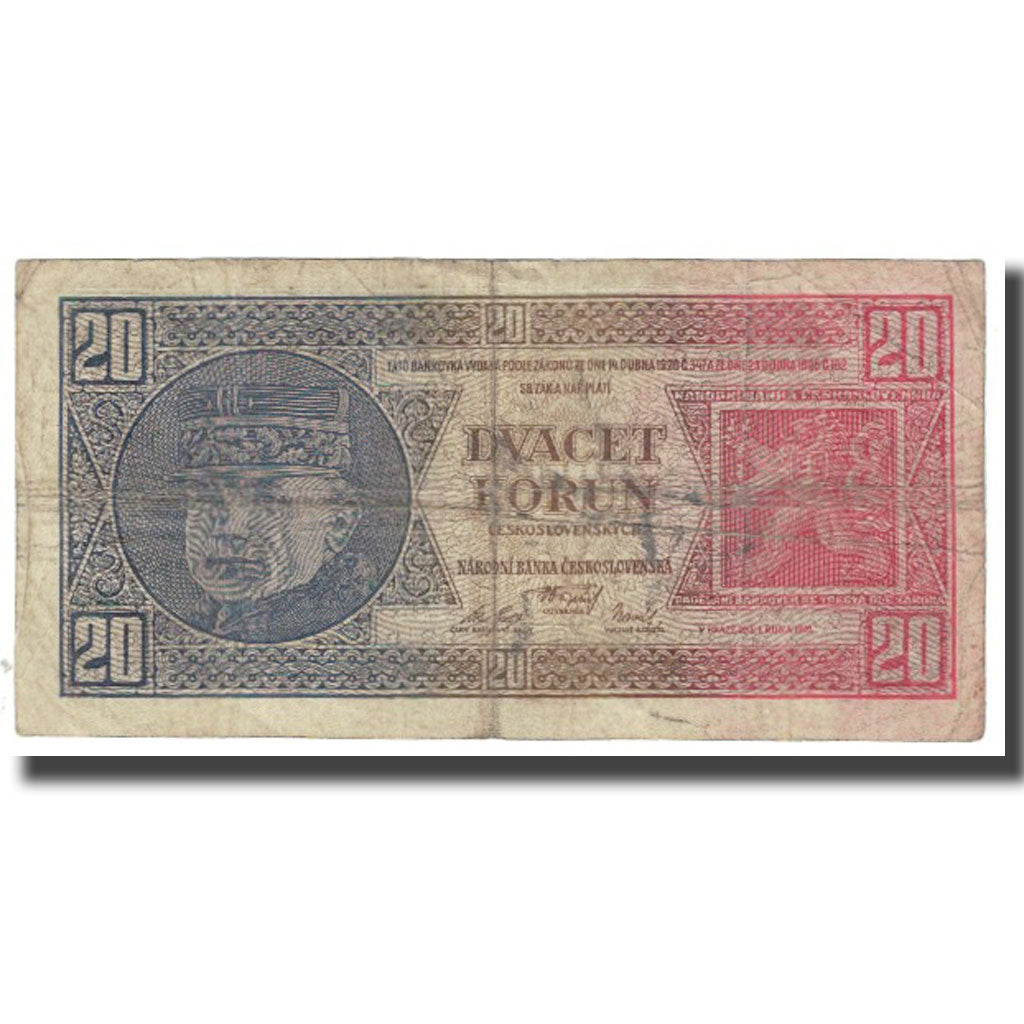 Banknote, Czechoslovakia, 20 Korun, 1926, 1926-10-01, KM:21a, VF(20-25)