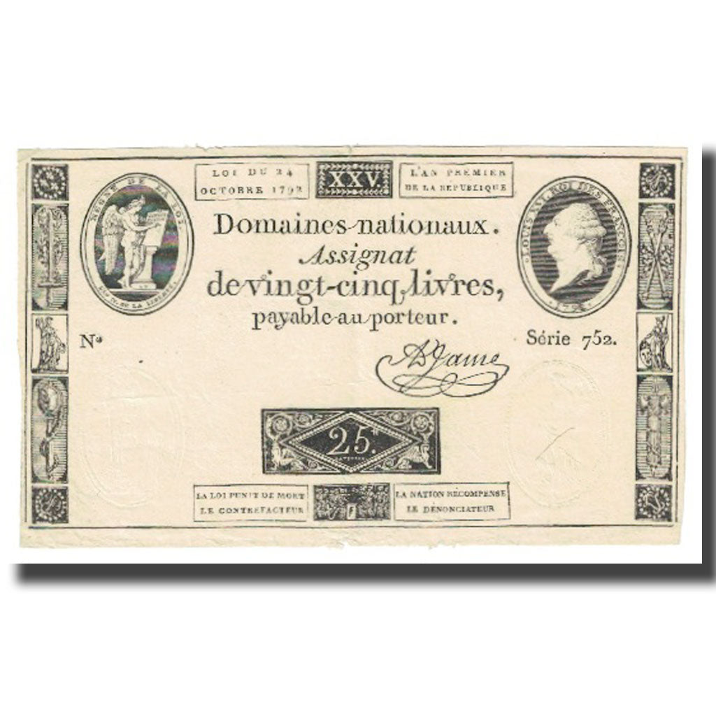 France, 25 Livres, 1792, A.Jame, 1792-10-24, TTB, Lafaurie:162