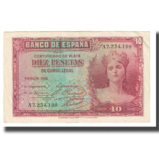 Billet, Espagne, 10 Pesetas, 1935, KM:86a, TTB