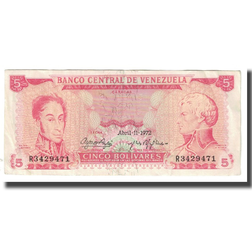 Banknote, Venezuela, 5 Bolivares, 1972, 1972-04-11, KM:70b, EF(40-45)
