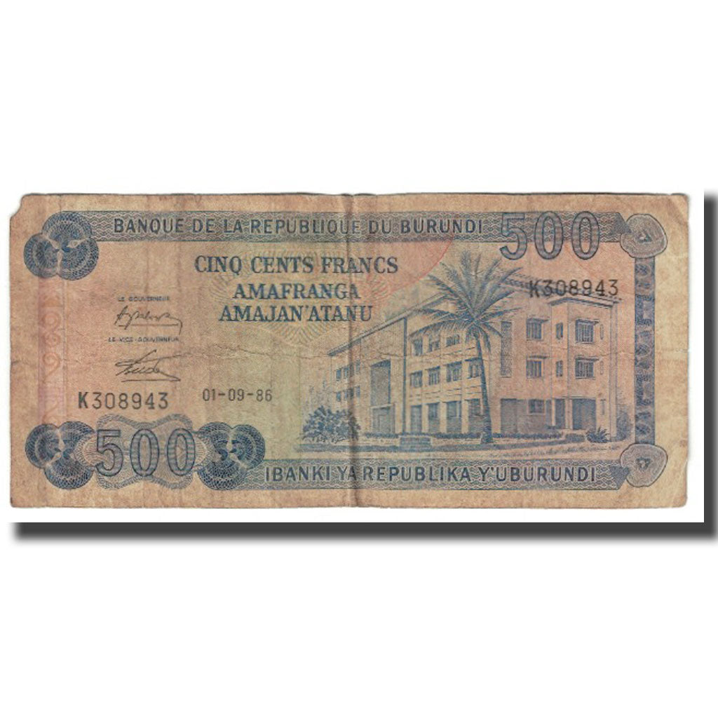 Banknote, Burundi, 500 Francs, 1986, 1986-09-01, KM:30c, VF(20-25)