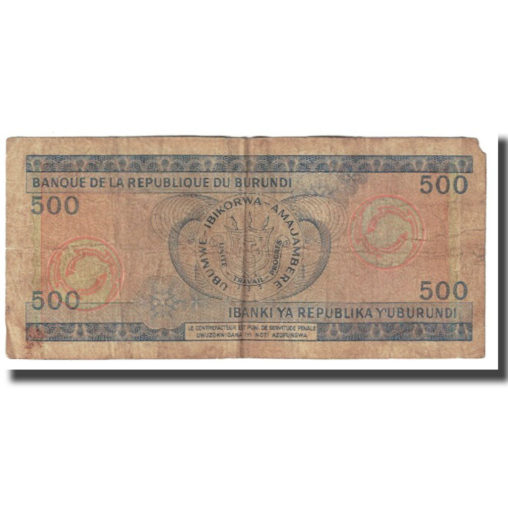 Banknote, Burundi, 500 Francs, 1986, 1986-09-01, KM:30c, VF(20-25)