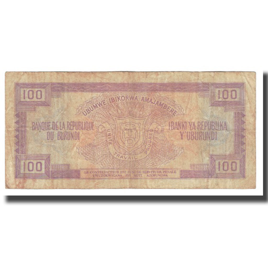 Banknote, Burundi, 100 Francs, 1988, 1988-05-01, KM:37D, VF(20-25)