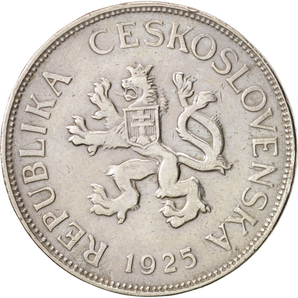 Czechoslovakia, 5 Korun, 1925, EF(40-45), Copper-nickel, KM:10