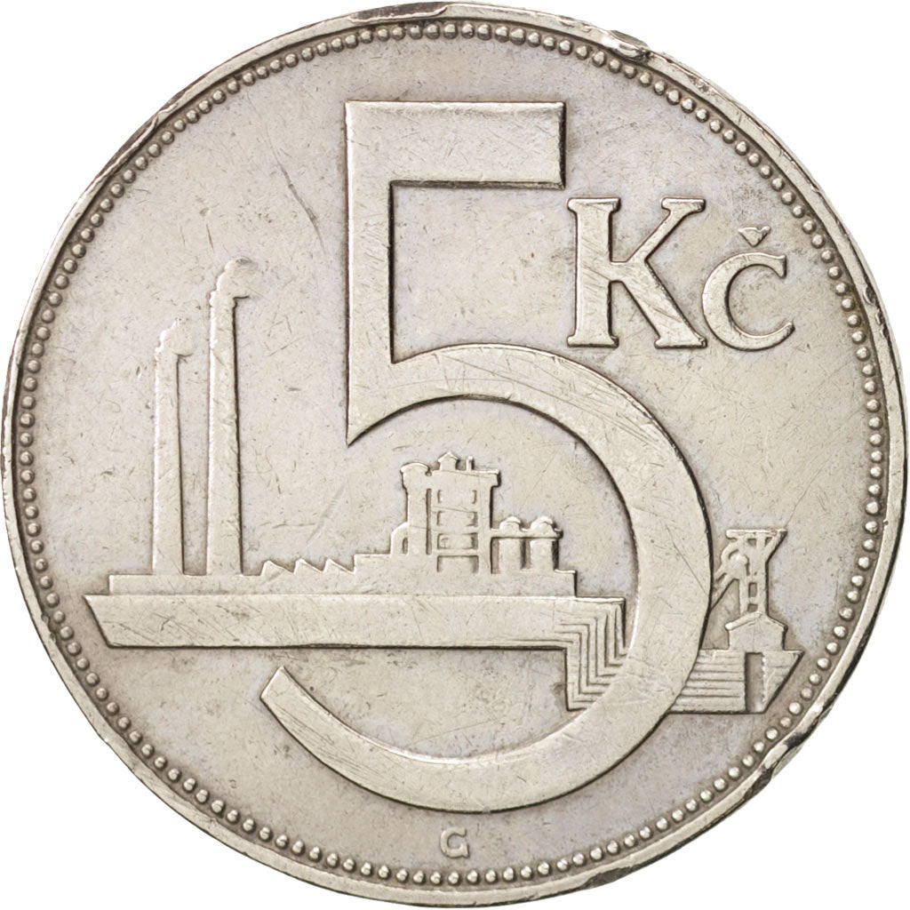 Czechoslovakia, 5 Korun, 1925, EF(40-45), Copper-nickel, KM:10