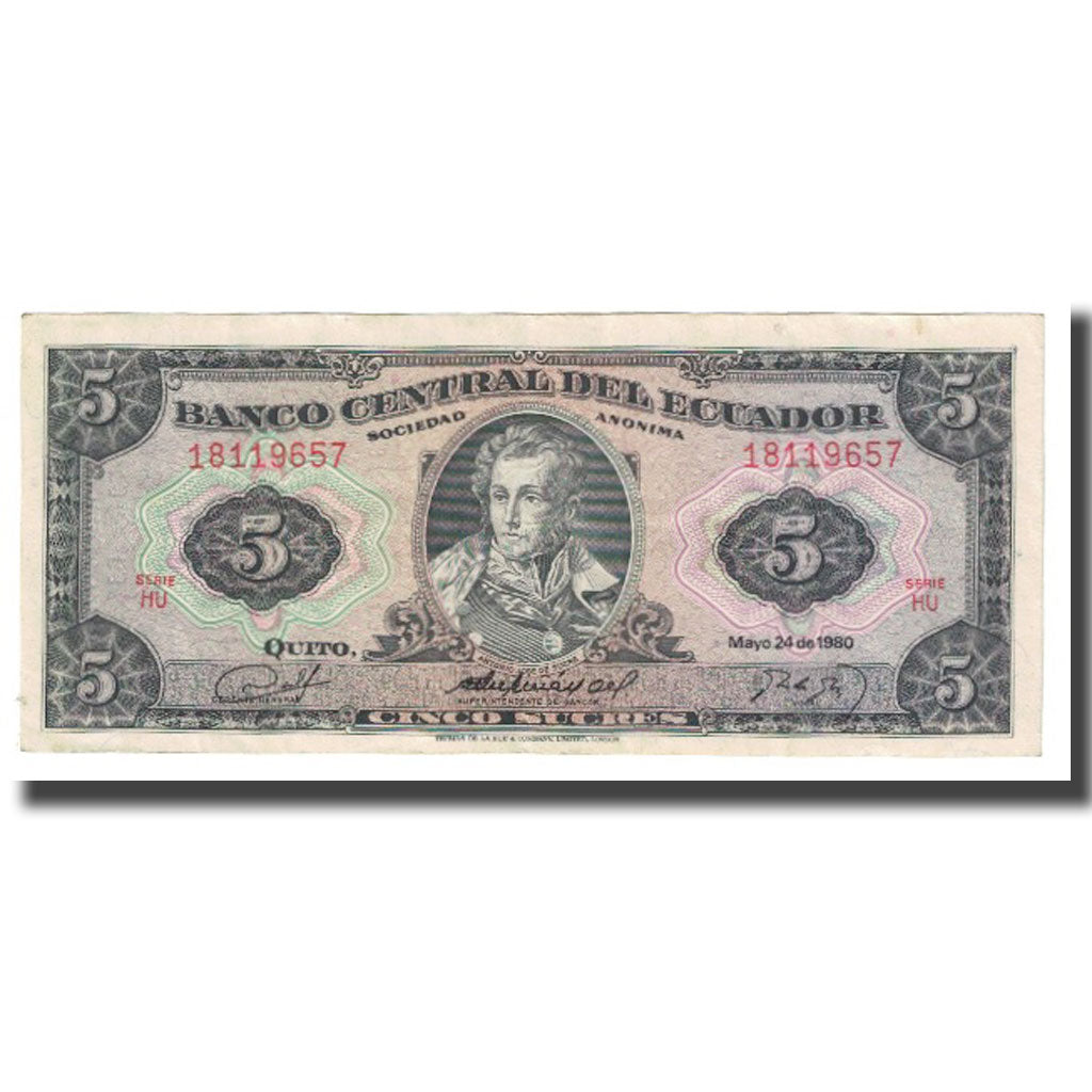 Banknote, Ecuador, 5 Sucres, 1980, 1980-05-24, KM:108a, EF(40-45)