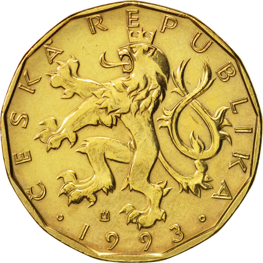 Czech Republic, 20 Korun, 1993, AU(50-53), Brass plated steel, KM:5