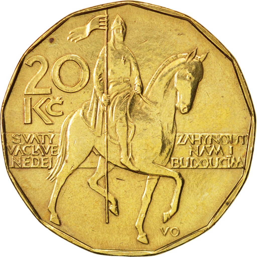Czech Republic, 20 Korun, 1993, AU(50-53), Brass plated steel, KM:5