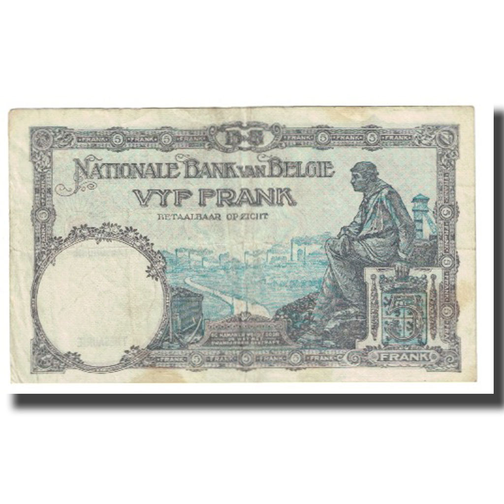 Banknote, Belgium, 5 Francs, 1931, 1936-05-04, KM:97a, VF(20-25)
