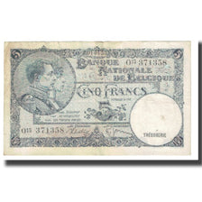 Nota, Bélgica, 5 Francs, 1938, 1938-04-01, KM:97a, VF(20-25)