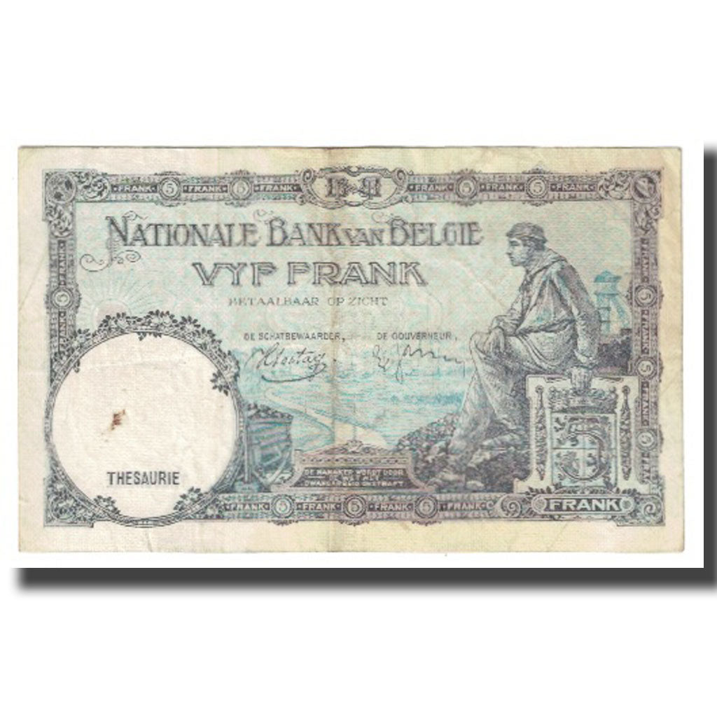 Banknote, Belgium, 5 Francs, 1938, 1938-04-01, KM:97a, VF(20-25)