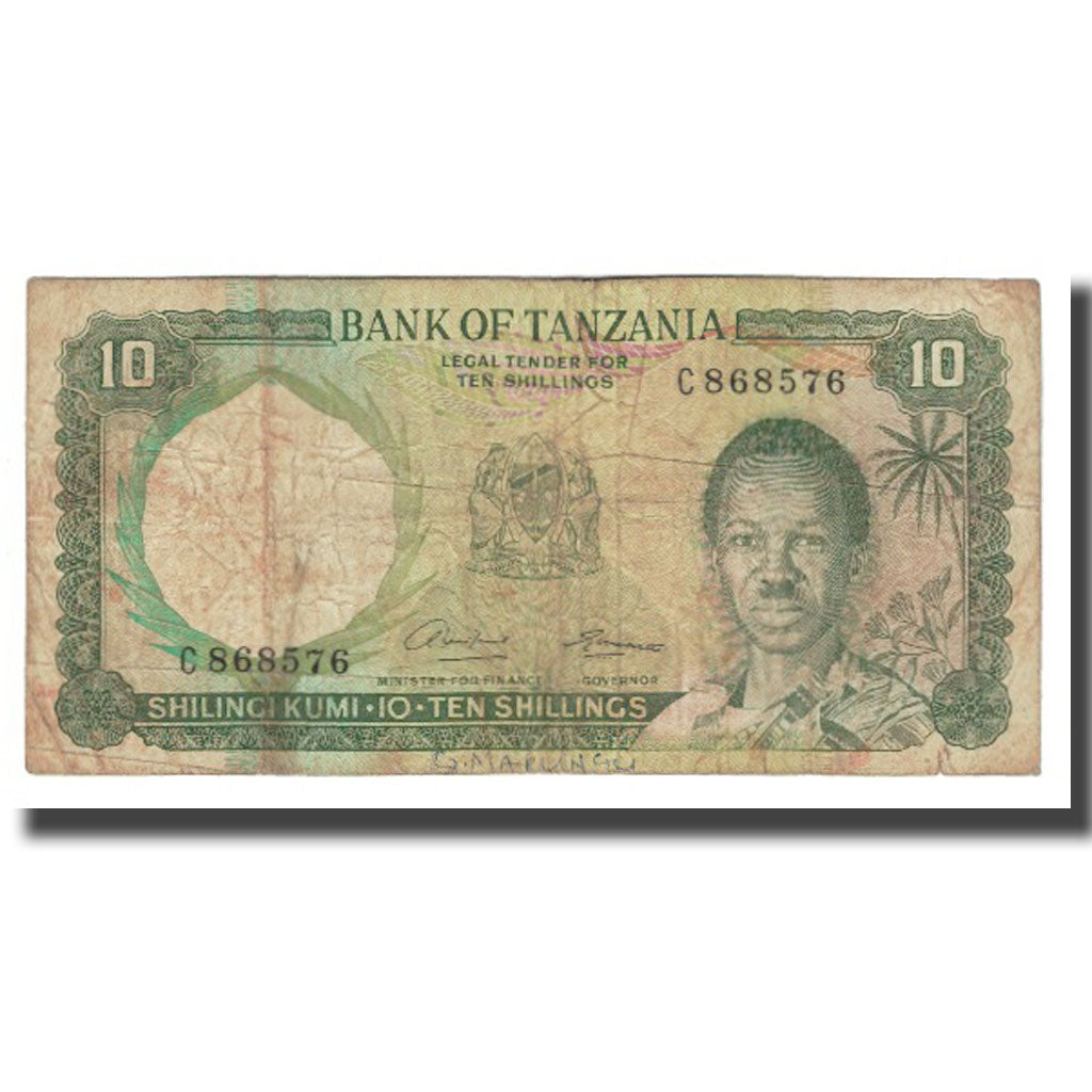 Banknot, Tanzania, 10 Shillings, KM:2a, VF(20-25)
