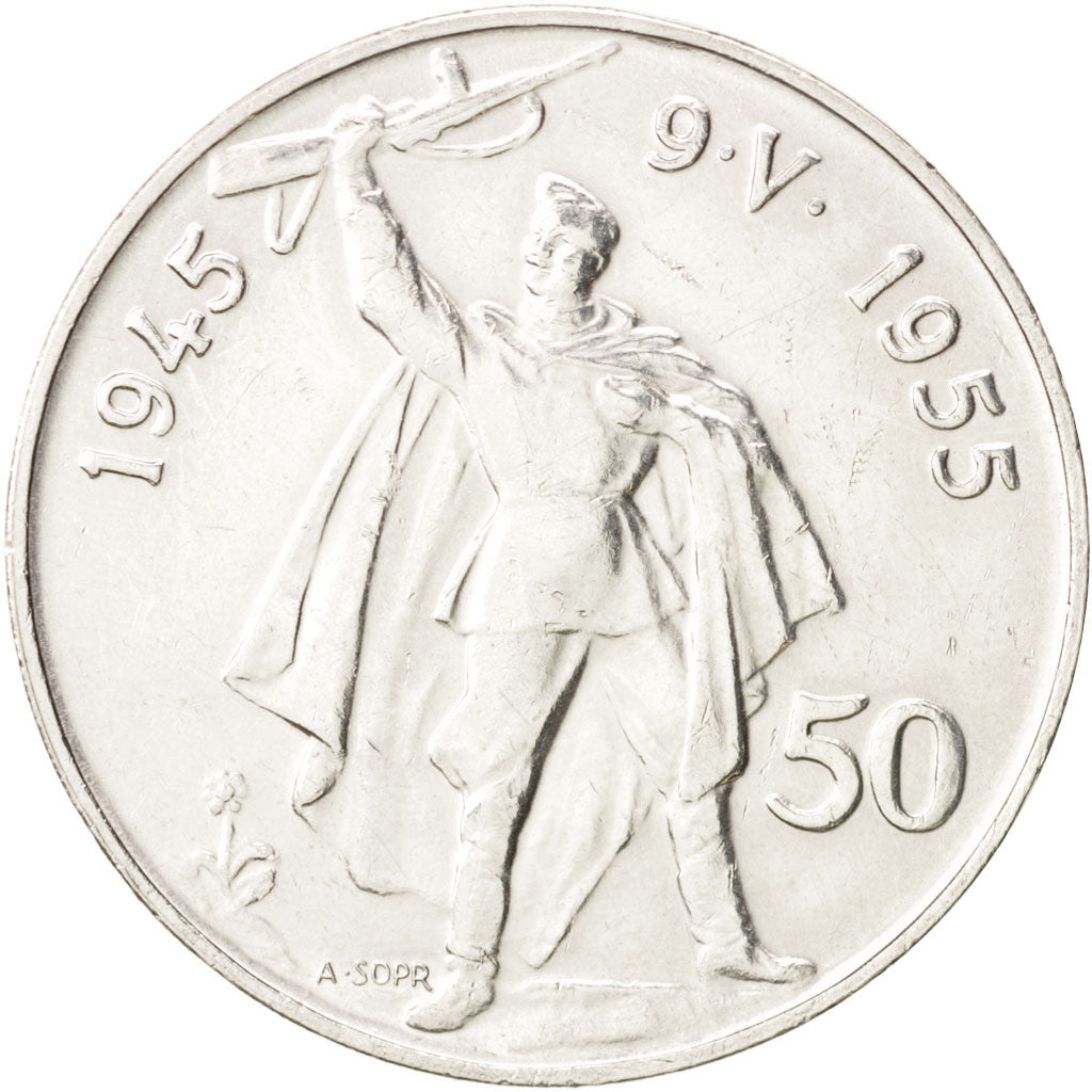 Czechoslovakia, 50 Korun, 1955, EF(40-45), Silver, KM:44