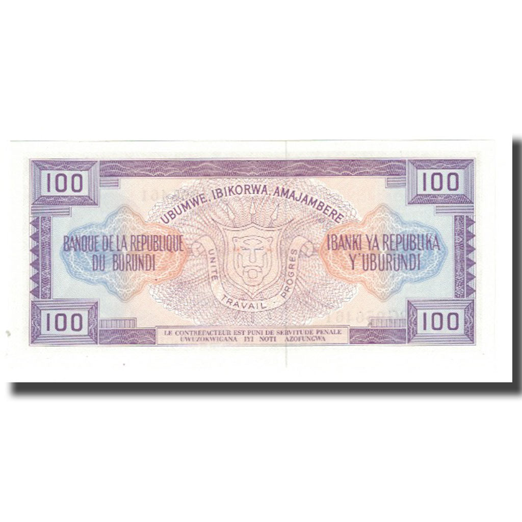 Banknote, Burundi, 100 Francs, 1979, 1979-05-01, KM:29a, UNC(65-70)