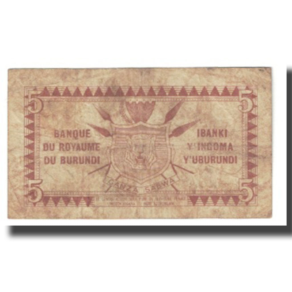 Banknote, Burundi, 5 Francs, 1964, 1964-10-01, KM:8, F(12-15)
