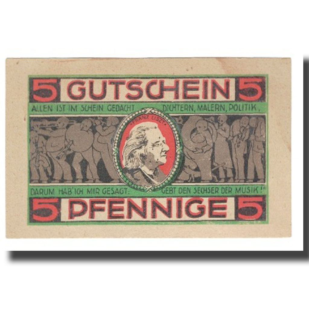 Banknote, Germany, Weimar Stadt, 5 Pfennig, personnage, 1921, 1921-05-01