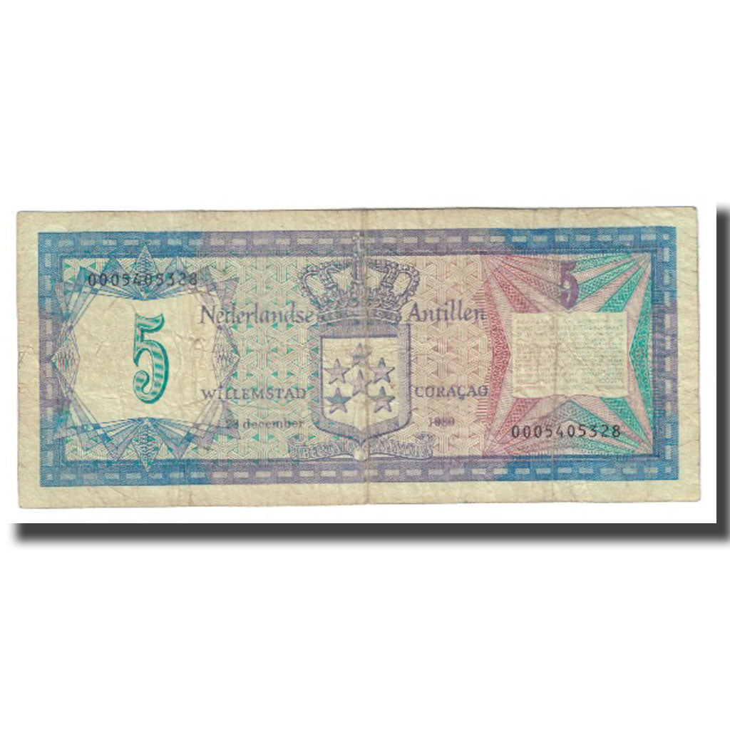 Banknote, Netherlands Antilles, 5 Gulden, 1980, KM:8b, VF(20-25)