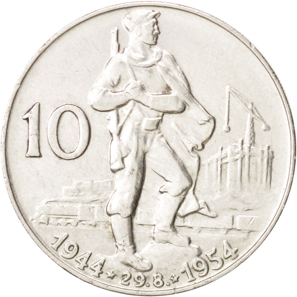 Czechoslovakia, 10 Korun, 1954, AU(50-53), Silver, KM:40