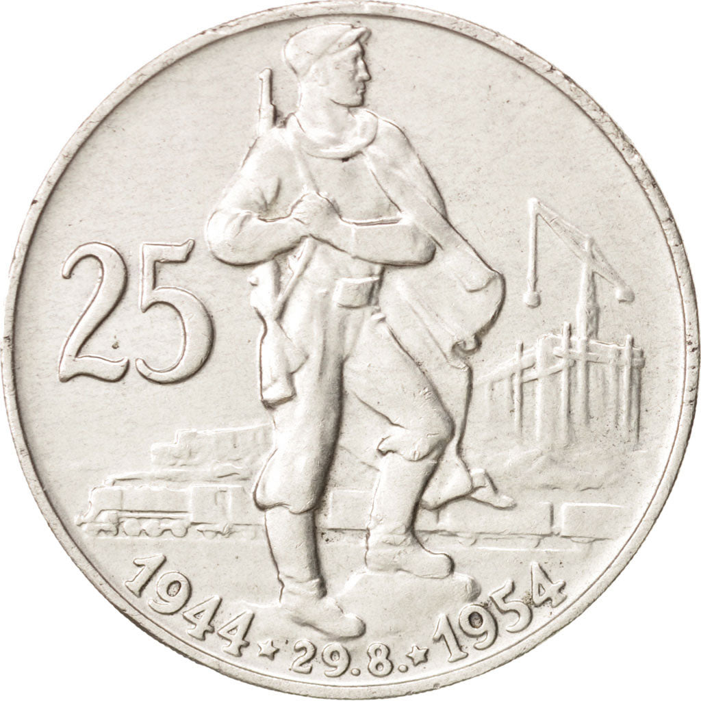 Czechoslovakia, 25 Korun, 1954, AU(50-53), Silver, KM:41