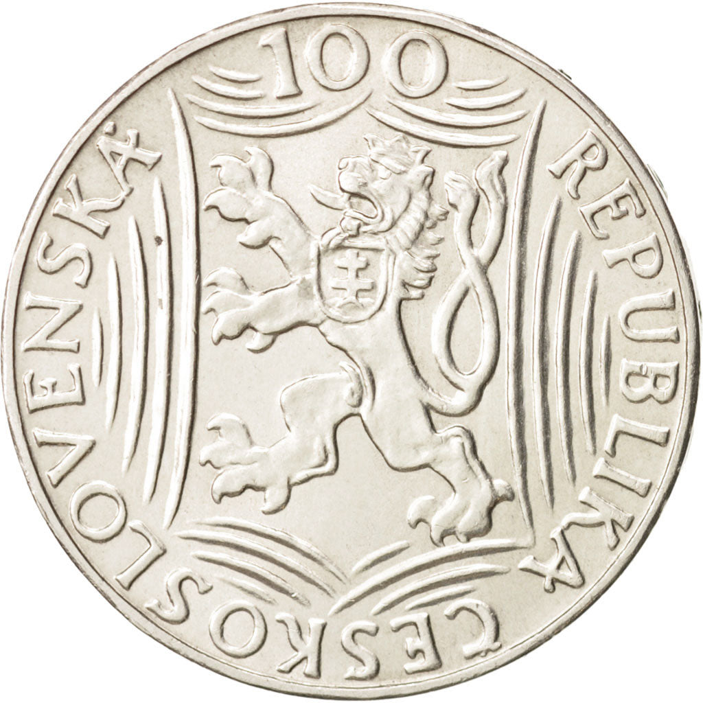 Czechoslovakia, 100 Korun, 1949, AU(55-58), Silver, KM:30