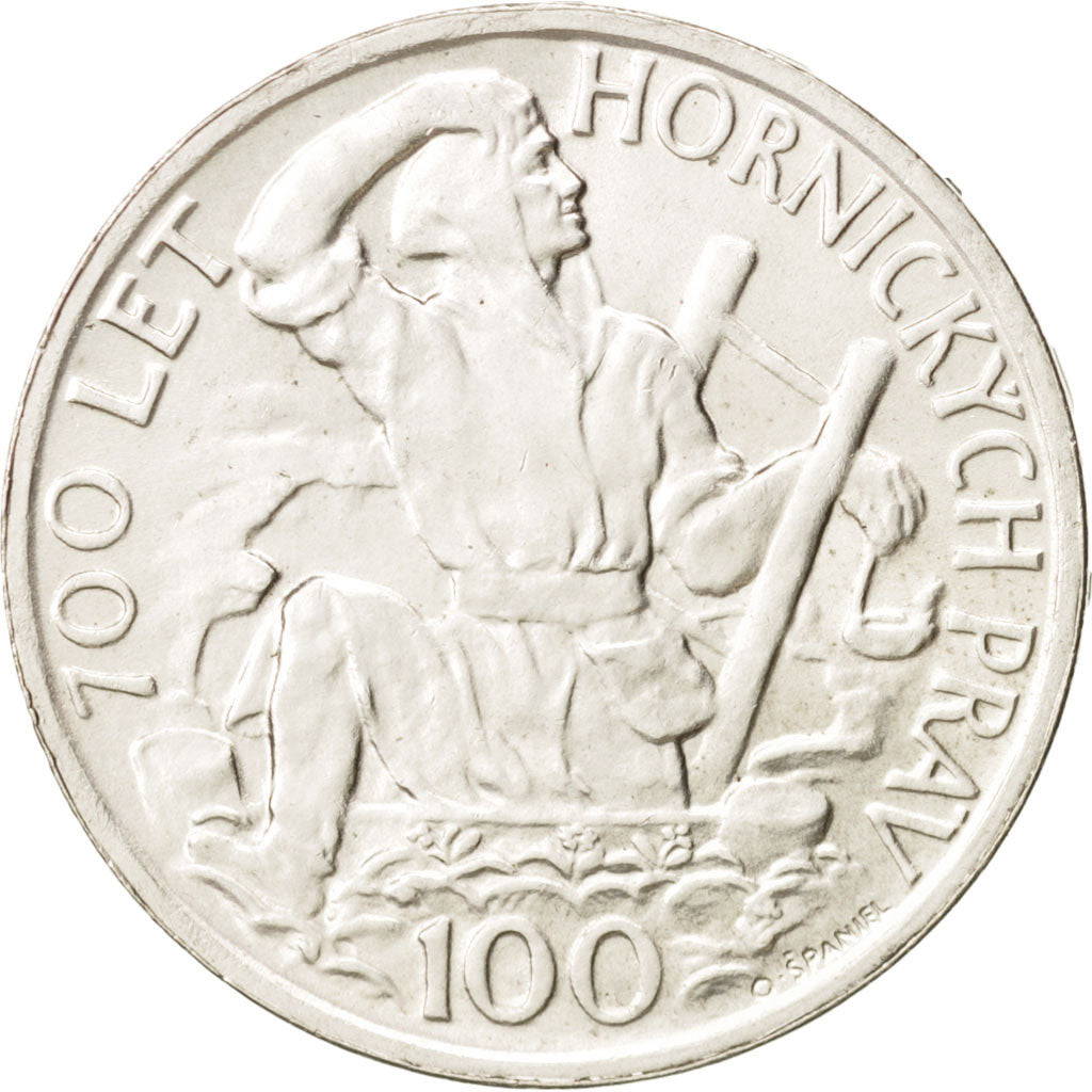 Czechoslovakia, 100 Korun, 1949, AU(55-58), Silver, KM:29