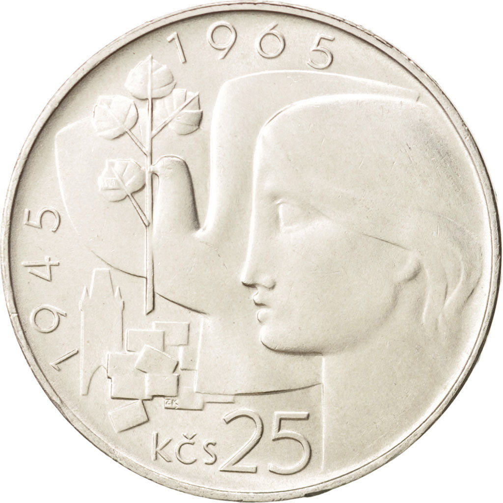 Cecoslovacchia, 25 Korun, 1965, SPL-, Argento, KM:59