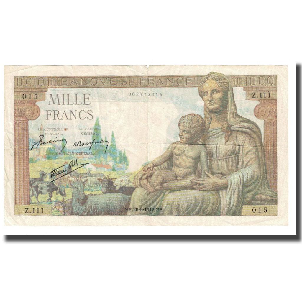 Francia, 1000 Francs, 1942, 1942-05-28, BB, Fayette:40.1, KM:102