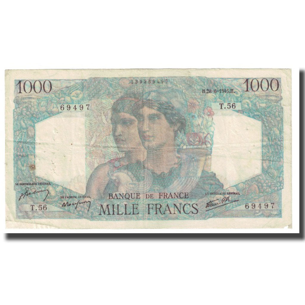 France, 1000 Francs, Minerve et Hercule, 1945, 1945-06-28, VF(30-35)