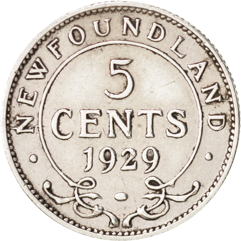 NEWFOUNDLAND, 5 Cents, 1929, Royal Canadian Mint, Ottawa, EF(40-45),Silver,KM13