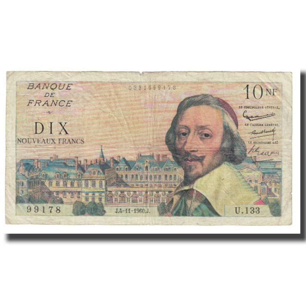 France, 10 Nouveaux Francs, Richelieu, 1960, P. Rousseau and R. Favre-Gilly