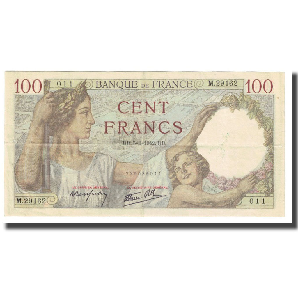 France, 100 Francs, Sully, 1942, P. Rousseau and R. Favre-Gilly, 1942-03-05