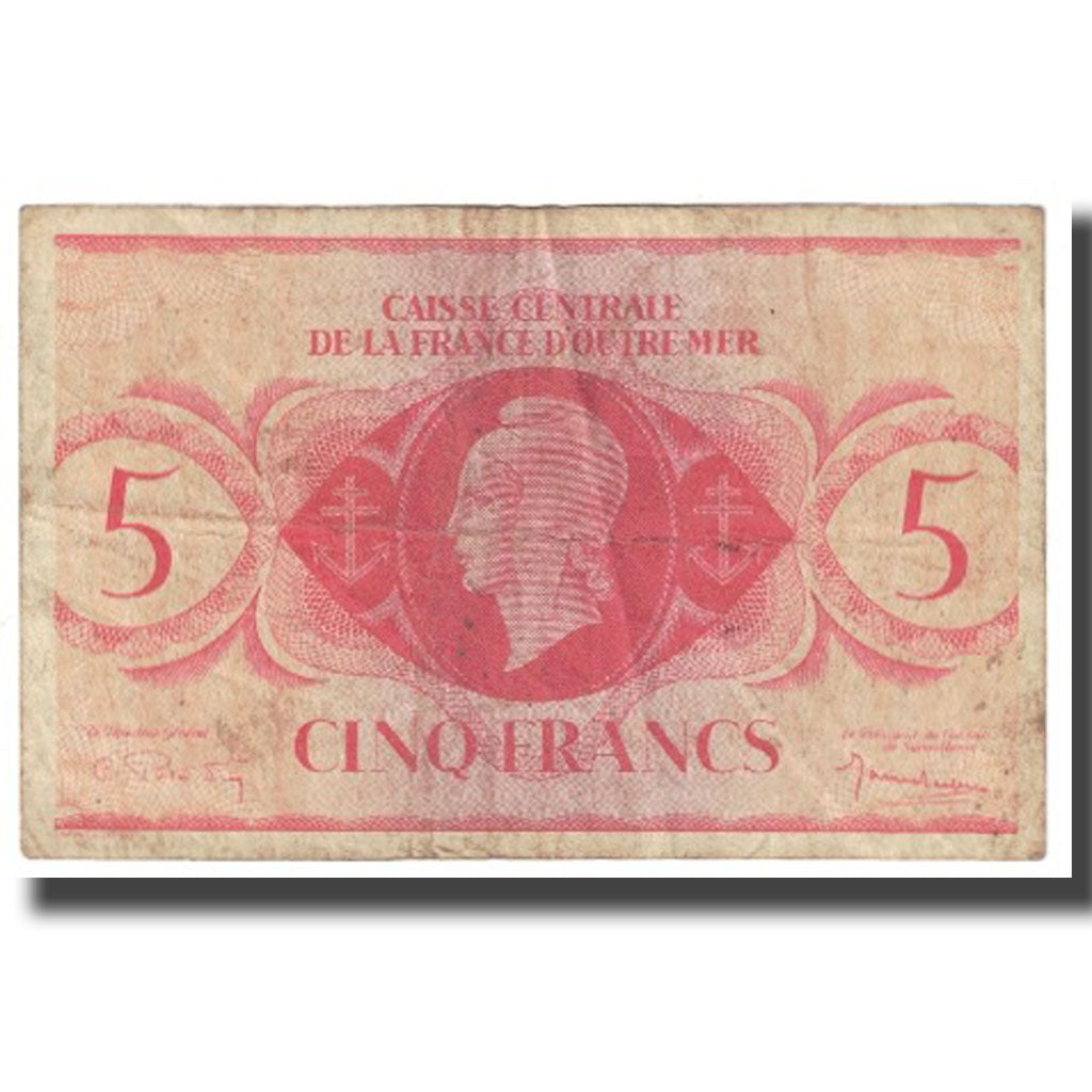 Banknote, French Equatorial Africa, 5 Francs, 1944, 1944, KM:15C, VF(20-25)