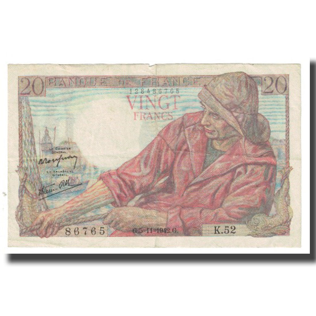 Francja, 20 Francs, Pêcheur, 1942, 1942-11-05, EF(40-45), Fayette:13.4, KM:100a