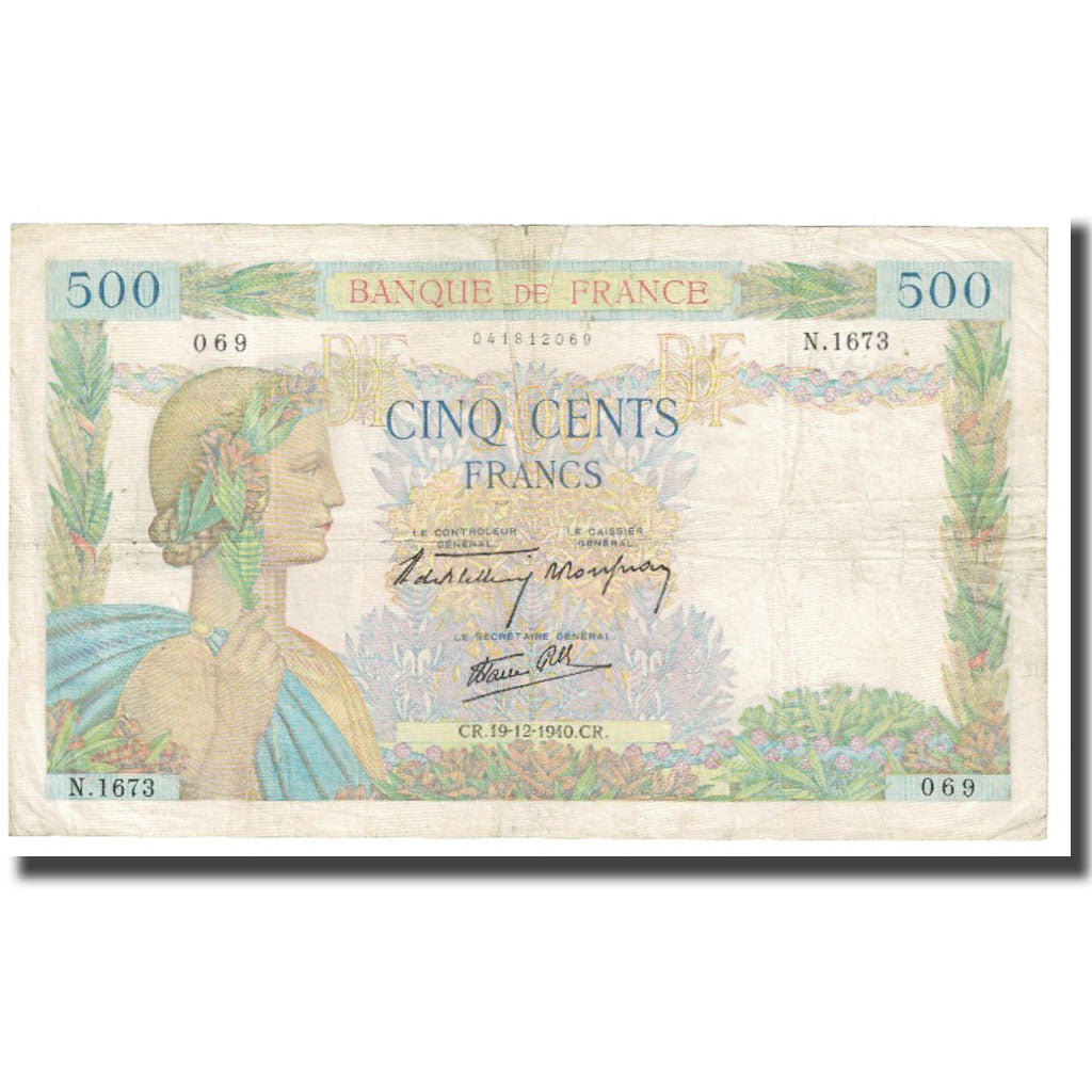 Francja, 500 Francs, La Paix, 1940, P. Rousseau and R. Favre-Gilly, 1940-12-19