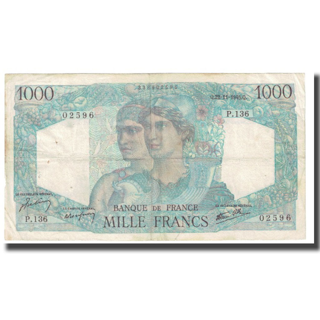 Francia, 1000 Francs, Minerve et Hercule, 1945, P. Rousseau and R. Favre-Gilly