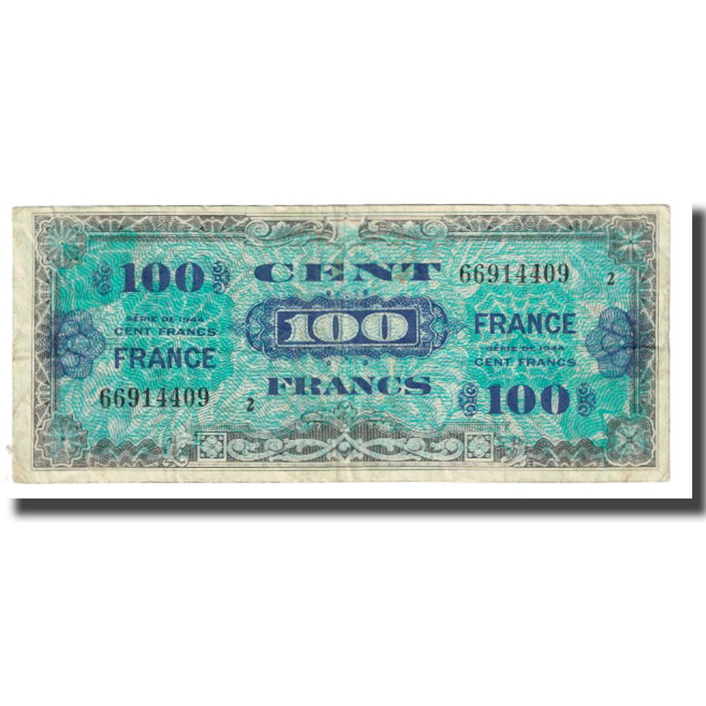 France, 100 Francs, Flag/France, 1944, VF(20-25), Fayette:VF25.02, KM:123a