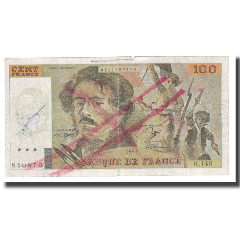 France, 100 Francs, Delacroix, 1990, FAUX, VF(20-25)