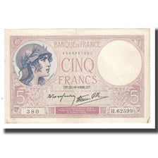 France, 5 Francs, Violet, 1939, P. Rousseau and R. Favre-Gilly, 1939-09-21