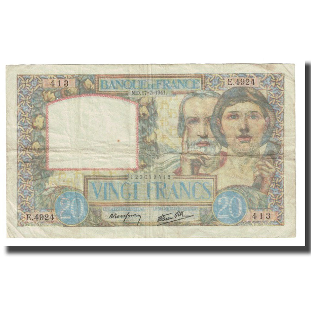 Francja, 20 Francs, Science et Travail, 1941, P. Rousseau and R. Favre-Gilly
