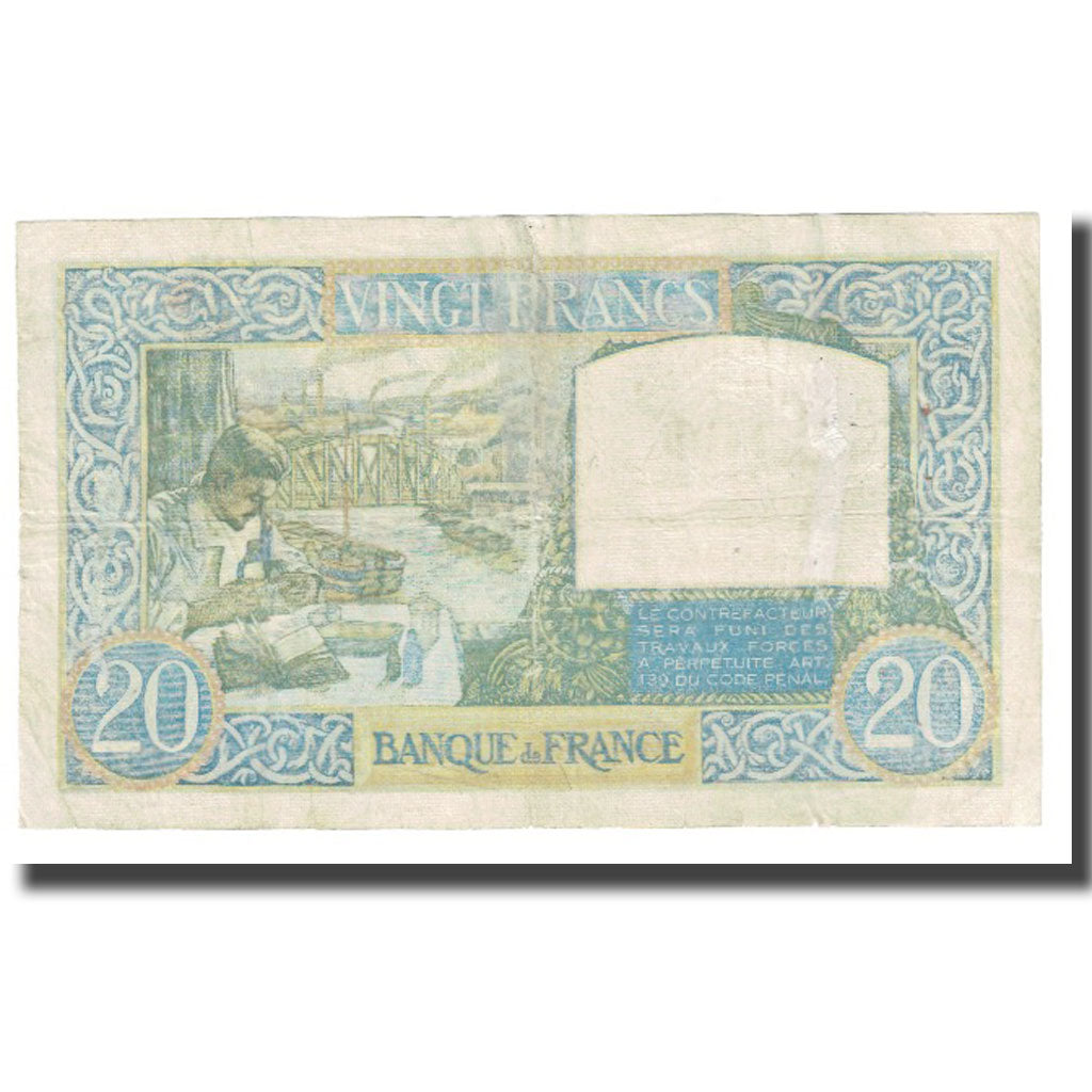 France, 20 Francs, Science et Travail, 1940, P. Rousseau and R. Favre-Gilly